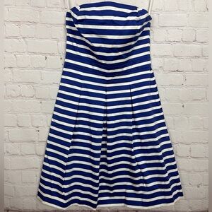 Gap Dress‎ Size 0 Lee Stretch Sateen Stripe Strapless Blue White Preppy NOS